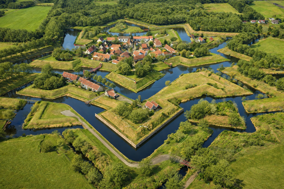 Luchtfoto van vestingdorp Bourtange in Groningen