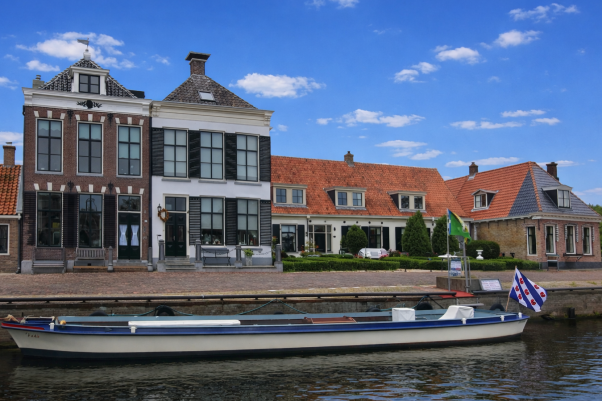 Haven in Makkum aan het IJsselmeer met historische huizen