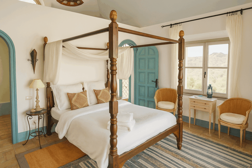 Lichte slaapkamer met natuurlijke kleuren en groot raam, professioneel gefotografeerd door een fotograaf vakantiehuis.